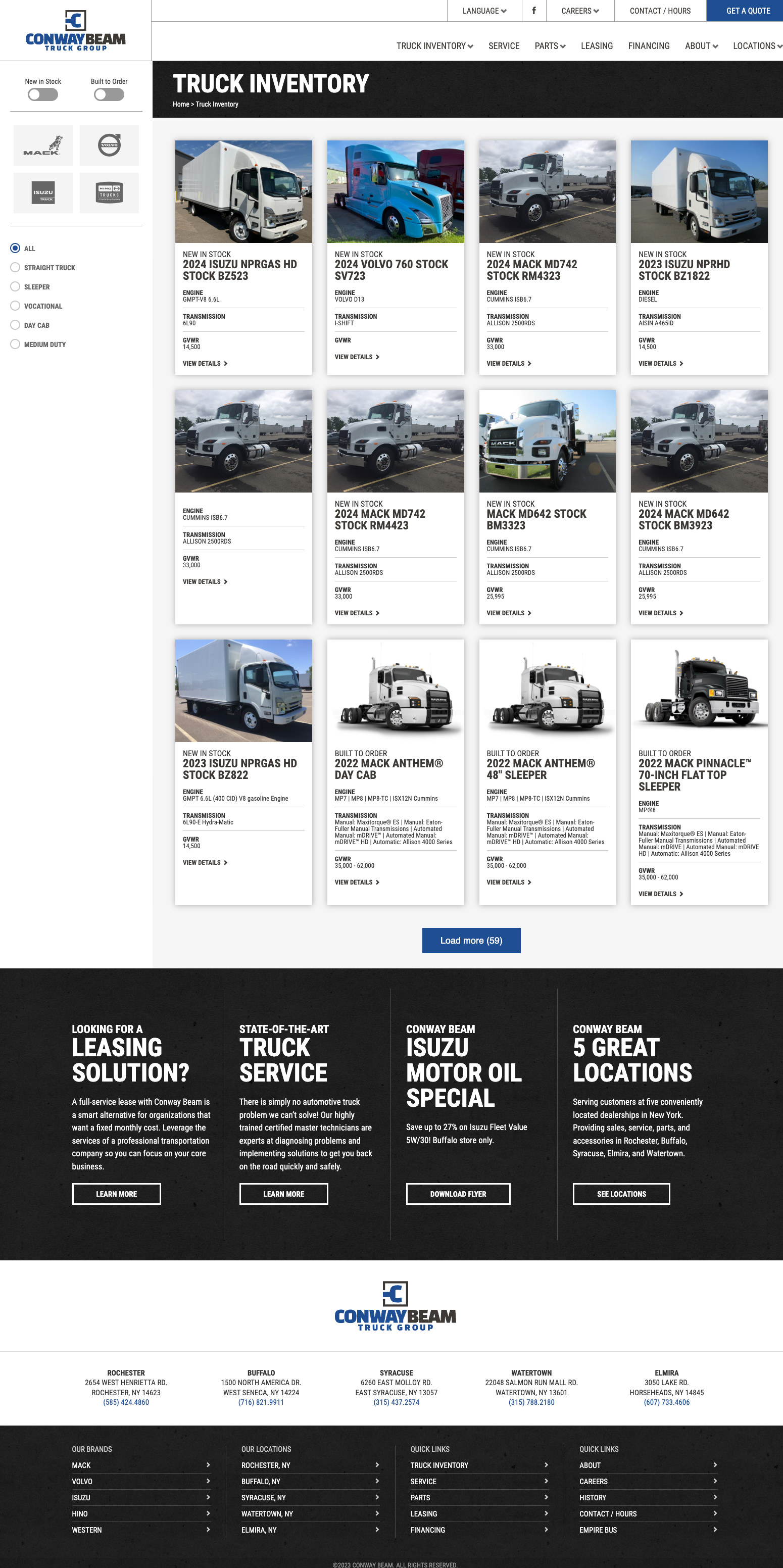 Conway Beam Truck Inventory page
